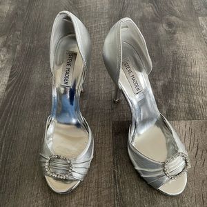 Steve Madden Silver Heels with Rhinestone Buckle